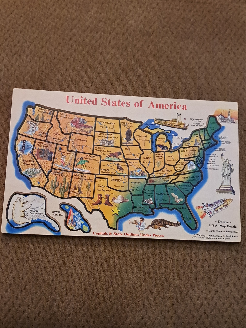 Vintage Wooden U.S.A. Map Puzzle States With Capitals Melissa & Doug